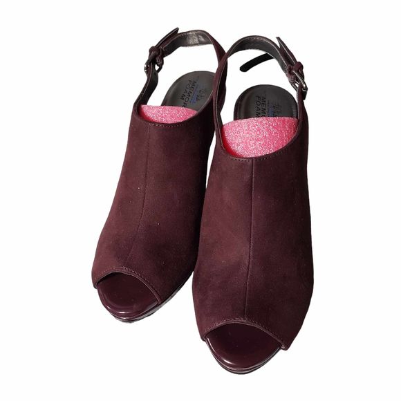 Life Stride Velocity Burgundy 8.5 Fabric & Synthetic 4" Peep Toe Slingback Heels - Picture 9 of 9